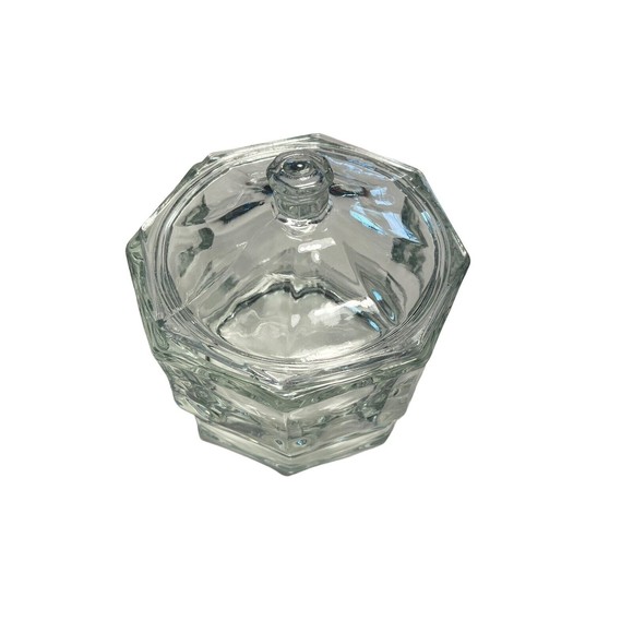 VINTAGE INDIANA GLASS OCTOGON CANDY BOWL DISH with LID - CLEAR GLASS - 5" TALL - Picture 1 of 9